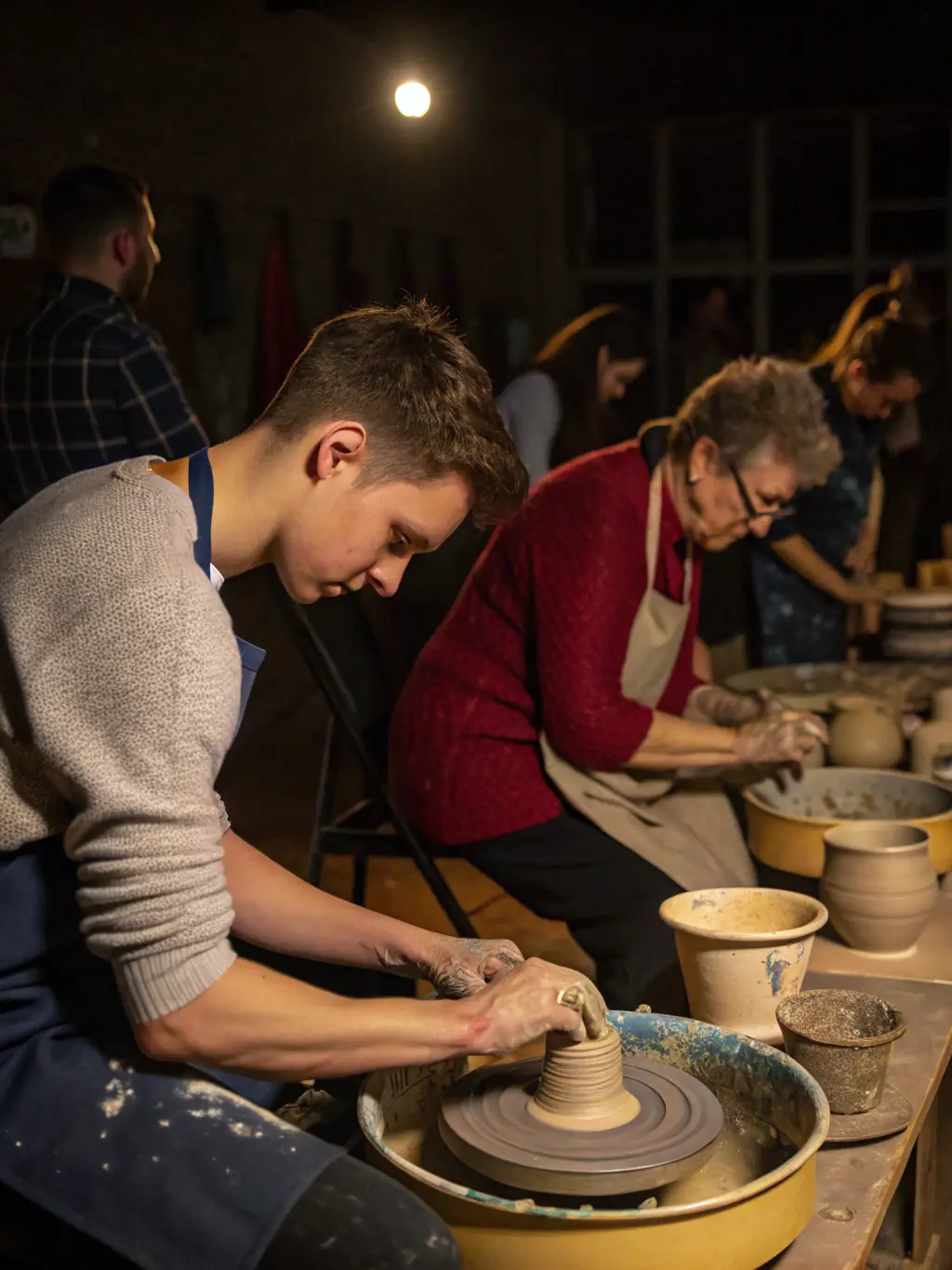 A workshop where participants are learning traditional crafts, such as weaving or pottery, from local artisans.